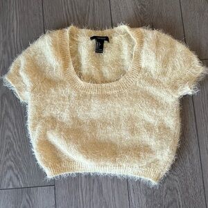 FUZZY SCOOP NECK YELLOW CROP TOP